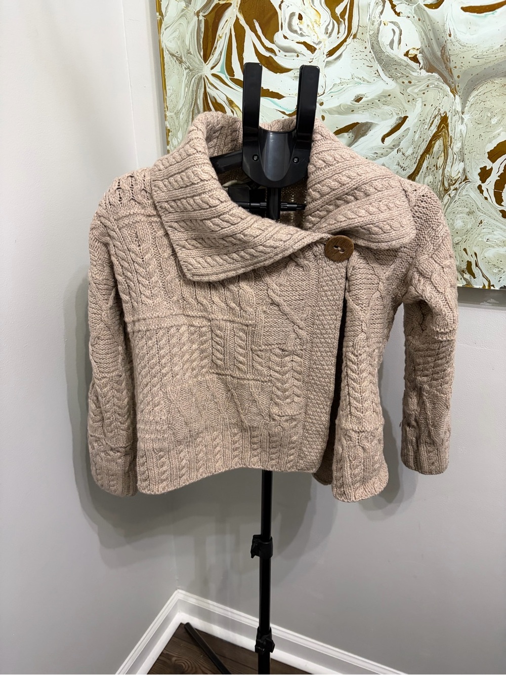 Aran Sweater Market Asymmetric Side Button Cardigan 100% Merino Wool Ireland